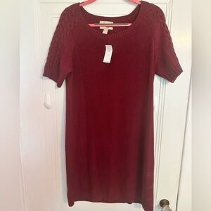 Banana Republic Maroon Wool/Cashmere blend Short Sleeve Cable knit Sweater Dress